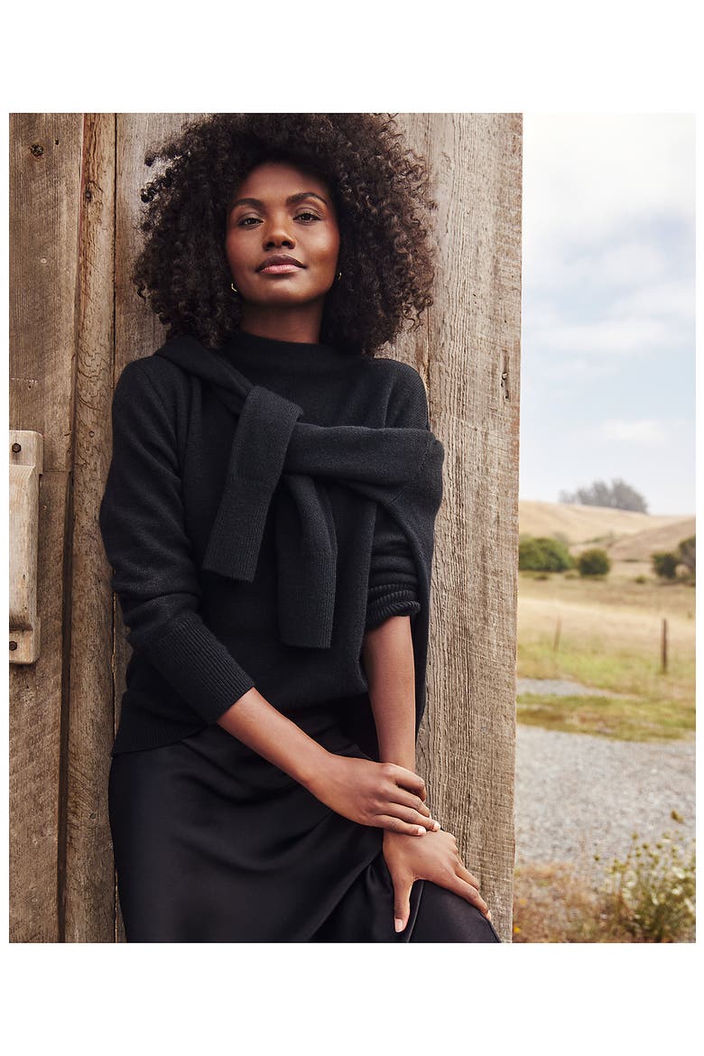 Cashmere Funnel Neck Sweater, Alternate, color, Black