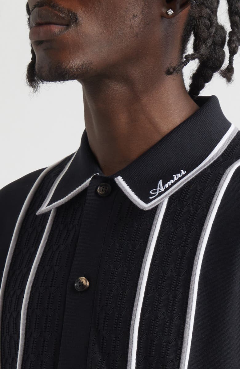 AMIRI Script Knit Button-Up Shirt, Alternate, color, Black
