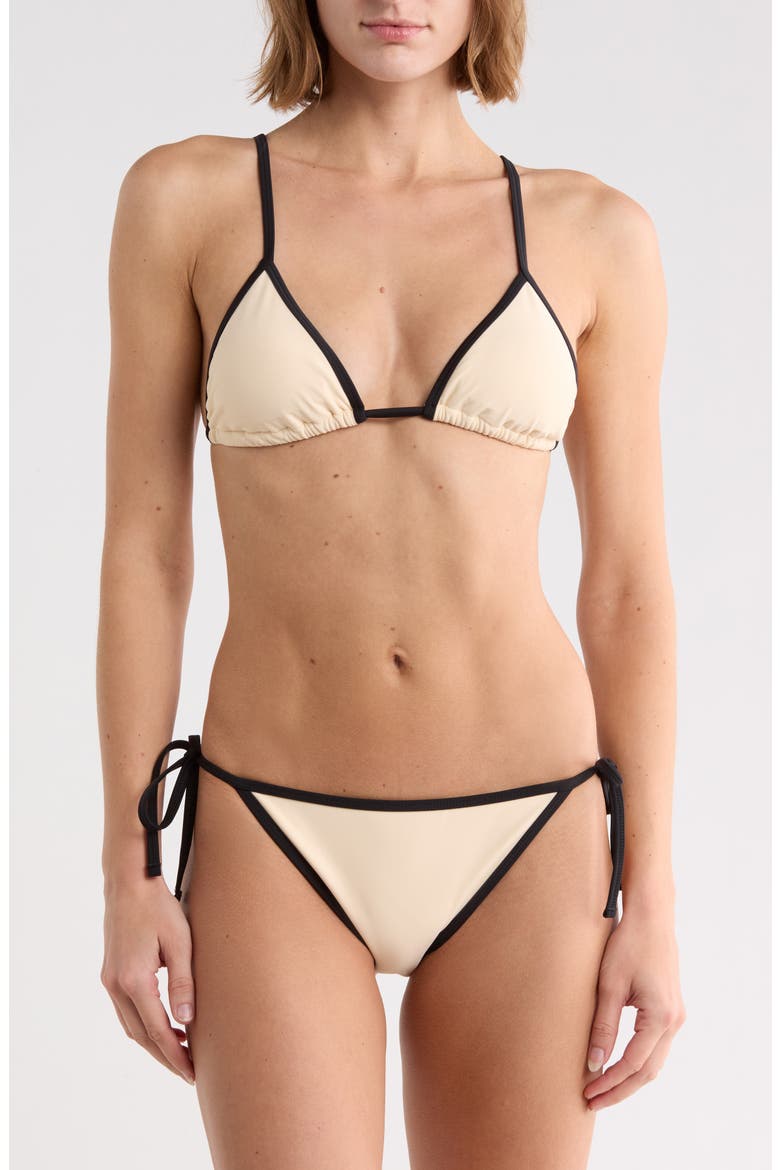 Triangle Bikini Top & Side Tie Bottoms Set, Main, color, ECRU/ BLACK