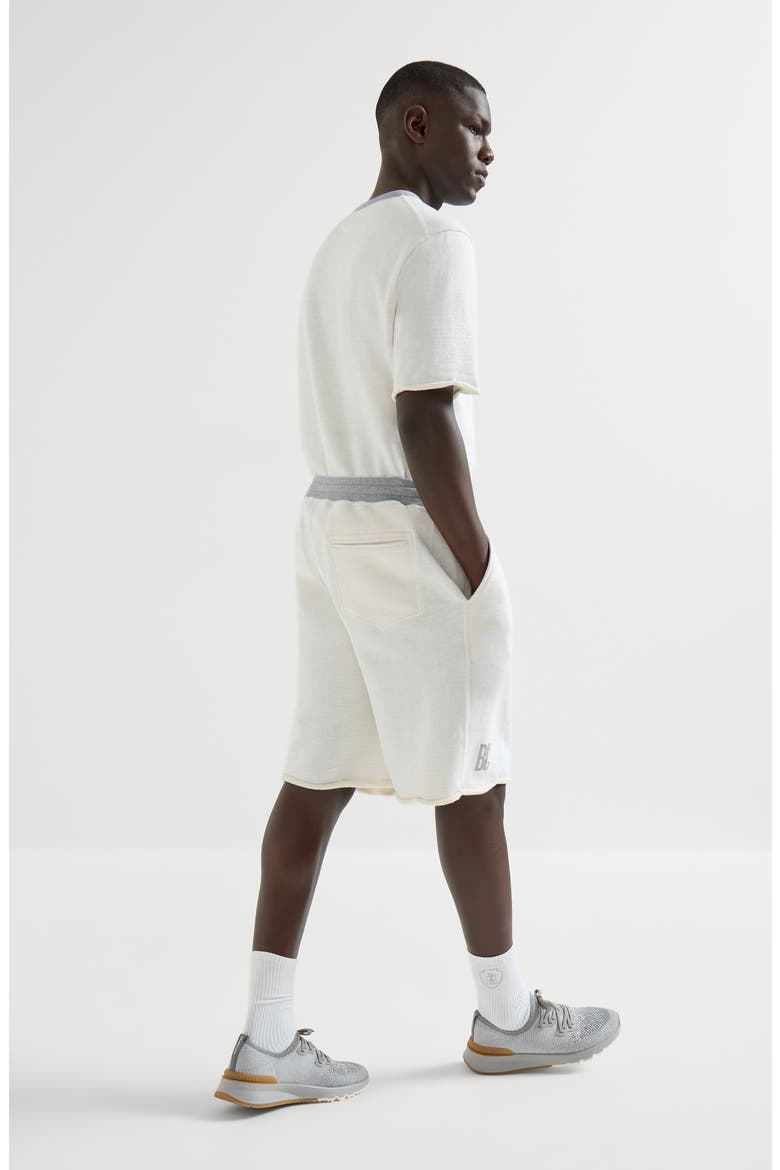 Cotton and linen mélange French terry Bermuda shorts with logo, Alternate, color, Panama