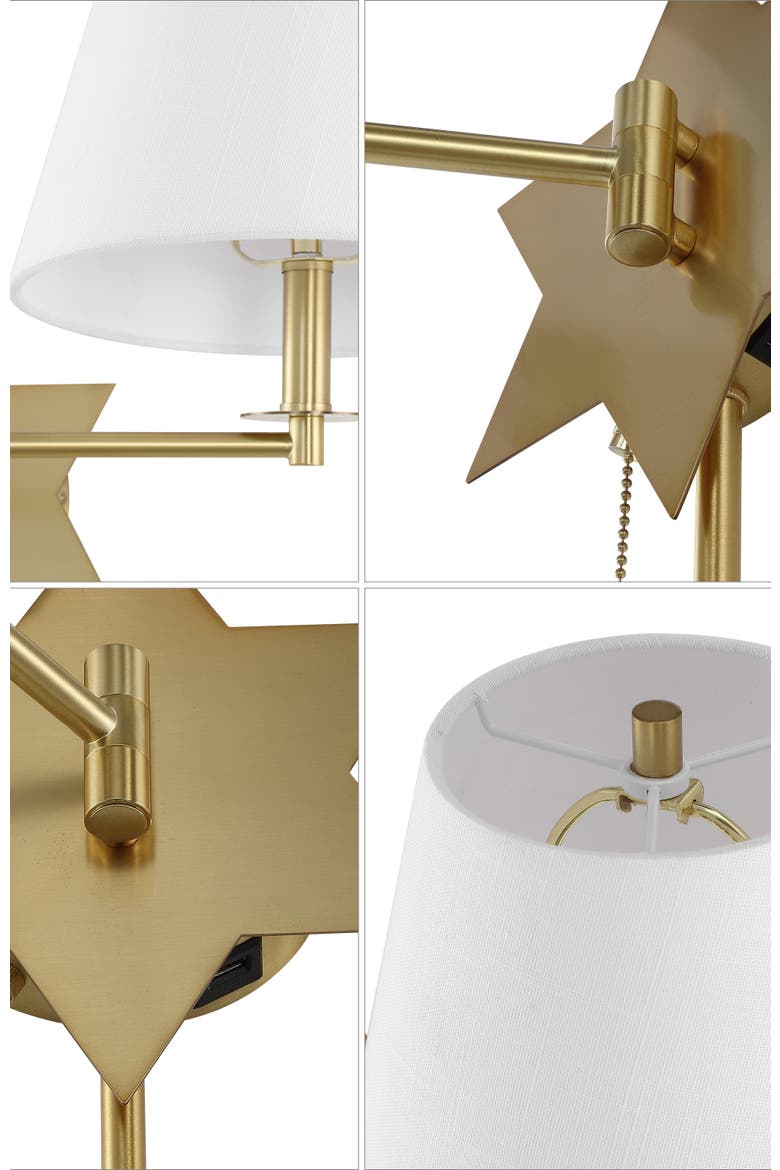 David 1-Light Modern French Country Swing Arm Plug-In or Hardwired Iron LED Star Wall Sconce with Pull-Chain and USB Charging Port, Alternate, color, Gold Metallic