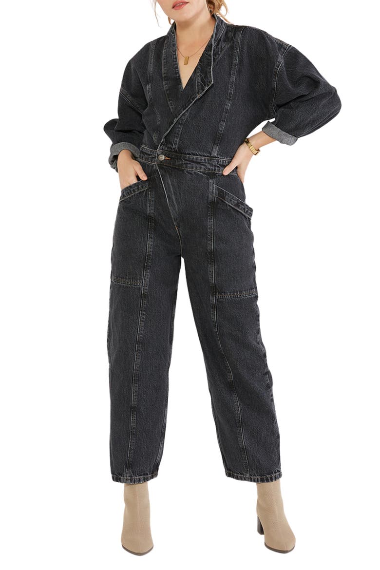 Liv Asymmetric Denim Jumpsuit, Main, color, BLACK MOUNTAIN