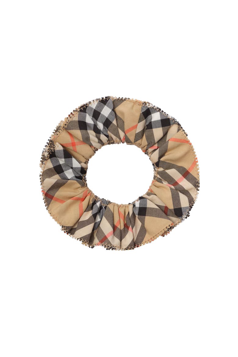 Check Cotton Scrunchie, Main, color, Sand beige