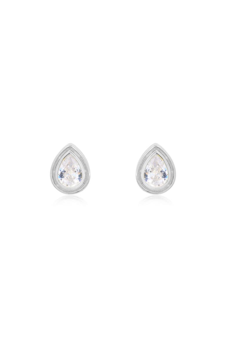 CZ Pear Double Bezel Stud Earrings, Alternate, color, Sterling Silver