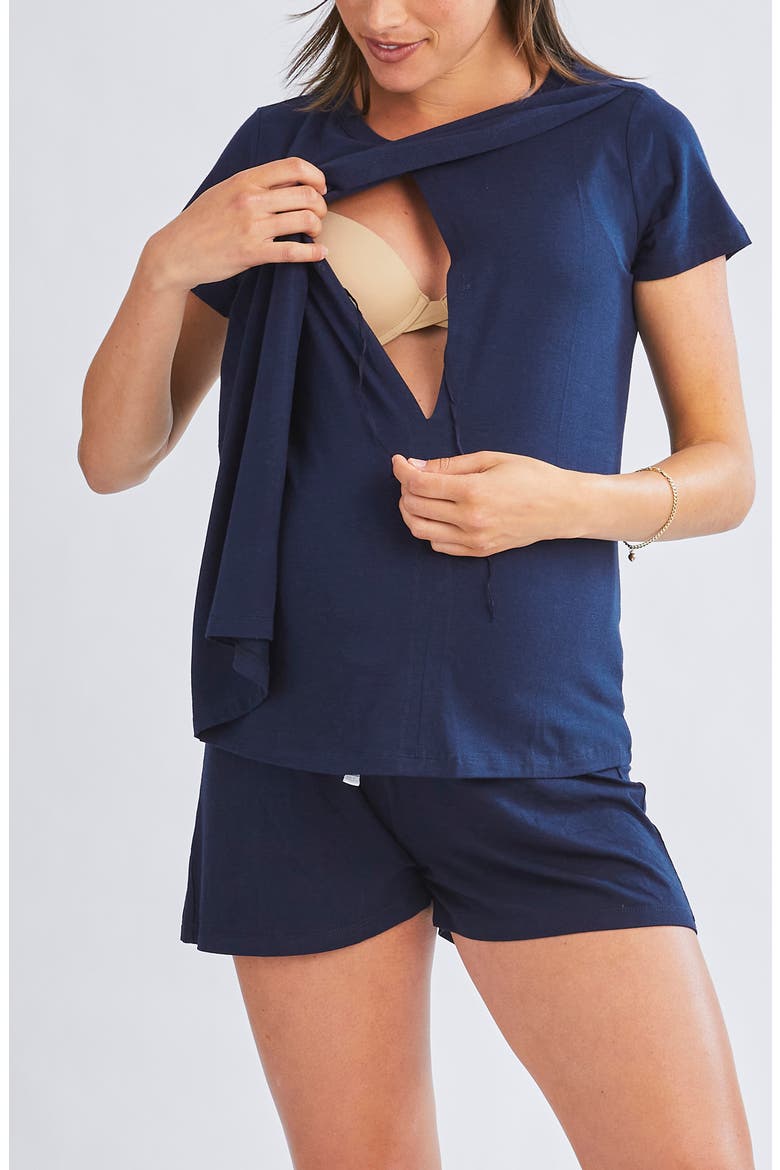 Maternity/Nursing Pajamas & Baby Gown, Alternate, color, NAVY