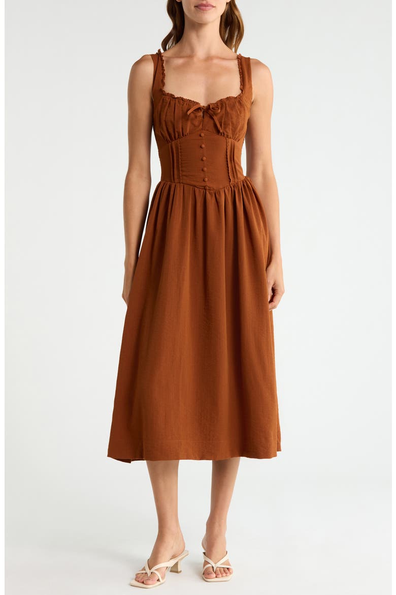 Sahana Corset Midi Dress, Main, color, CINNAMON