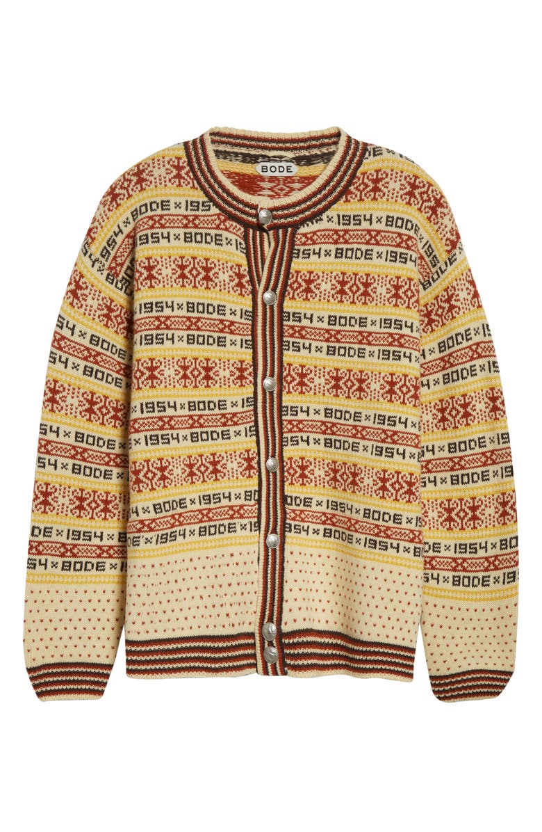 Bode Marzipan Fair Isle Wool Cardigan, Alternate, color, Beige Multi