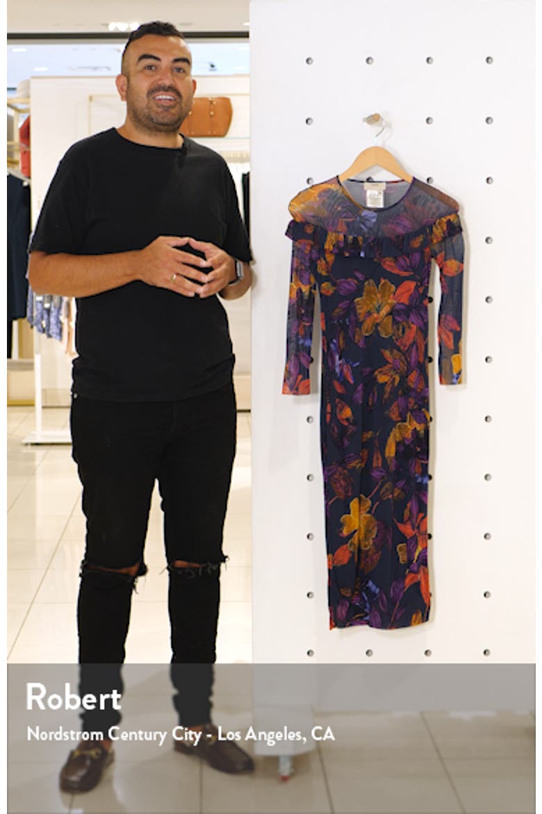Floral Ruffle Trim Sheer Sleeve Dress video