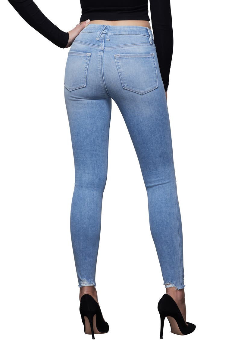 Good Petite Distressed Hem Skinny Jeans, Alternate, color, BLUE386