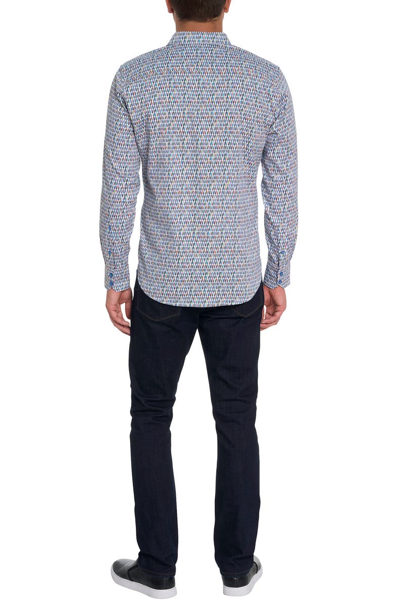 Robert Graham Boo-Yah Geo Print Stretch Cotton Button-Up Shirt, Alternate, color, White Multi