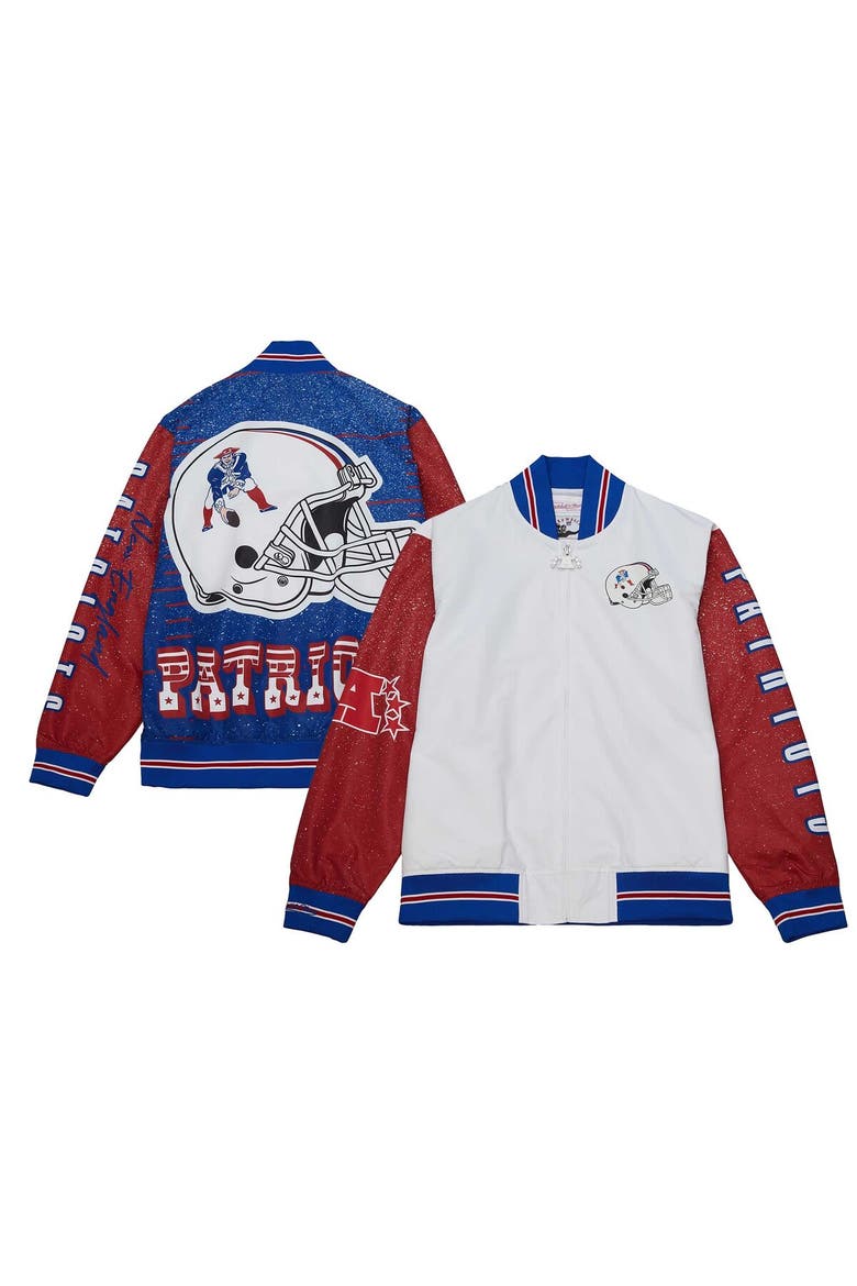 Men's Mitchell & Ness  White New England Patriots Team Burst Warm-Up Full-Zip Jacket, Main, color, White