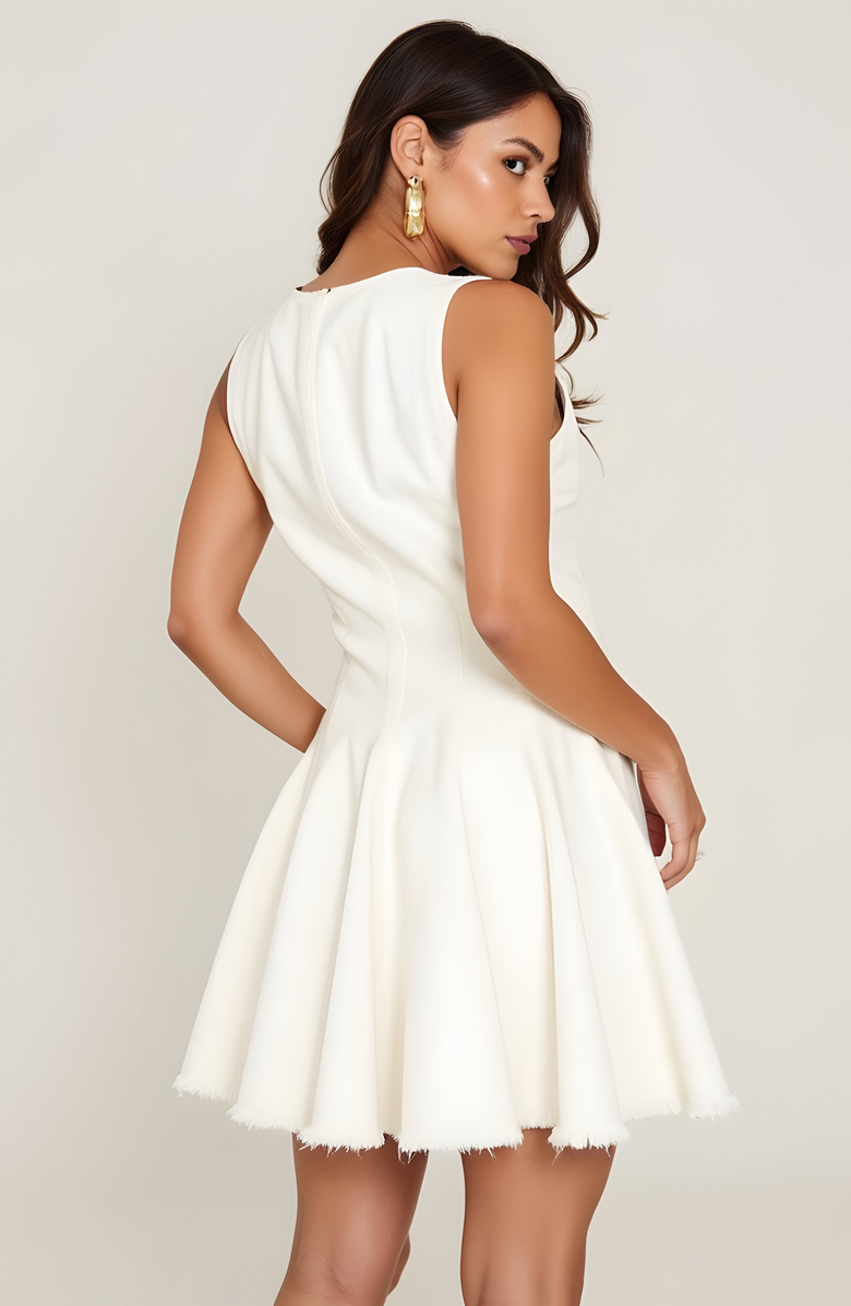 Modenaire Sleeveless Fit and Flare Dress with Raw Edge Hem and Seam Detailing, Alternate, color, 