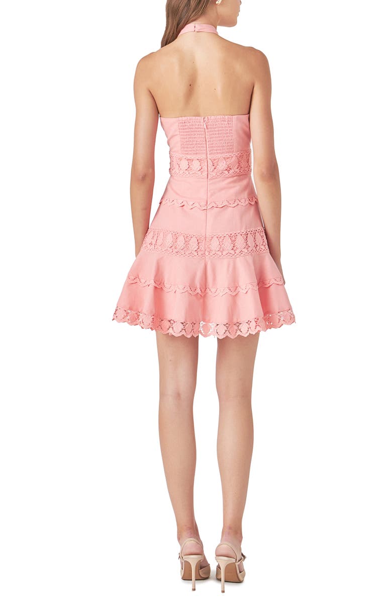 Endless Rose Halter Lace Trim Cotton & Linen Minidress, Alternate, color, Cream Puff