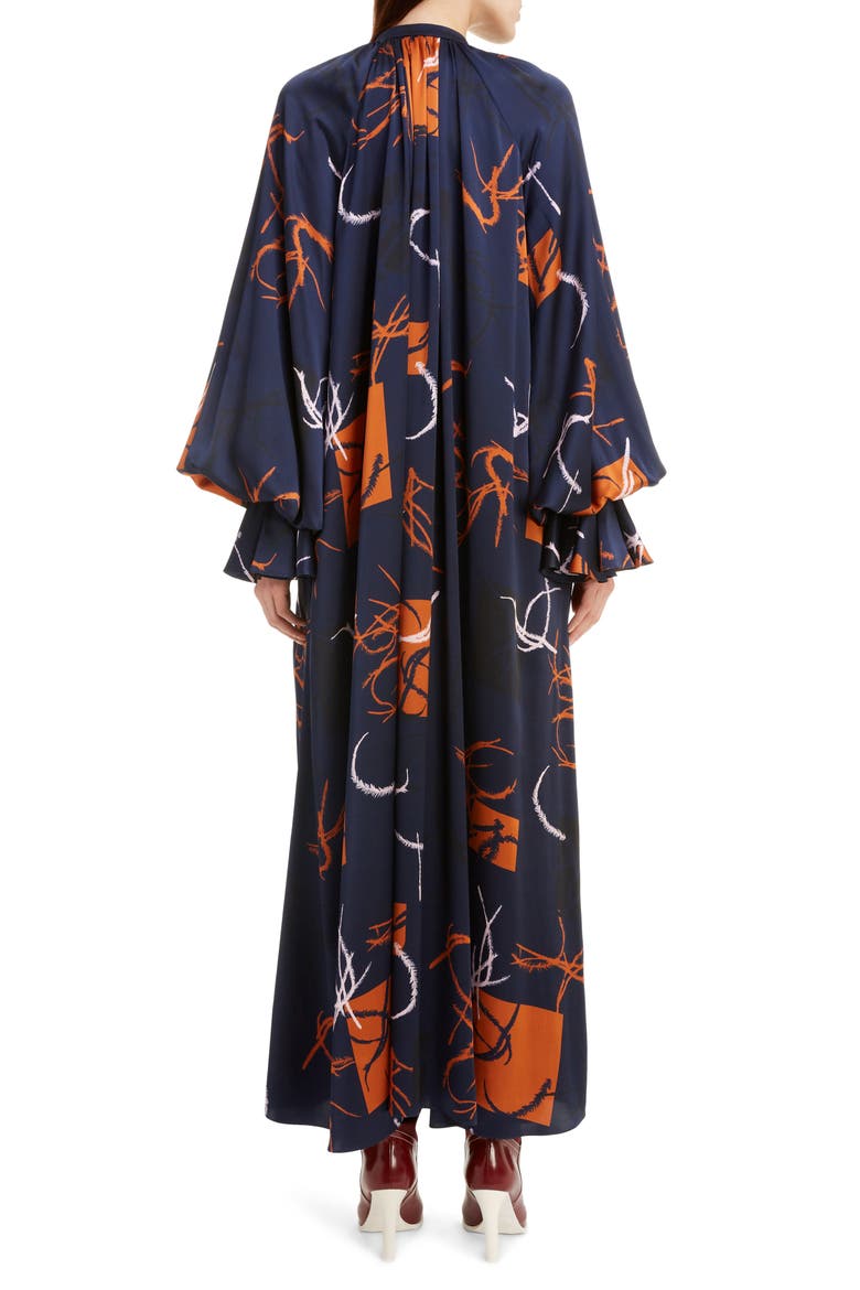 Print Long Sleeve Silk Satin Dress, Alternate, color, MIDNIGHT