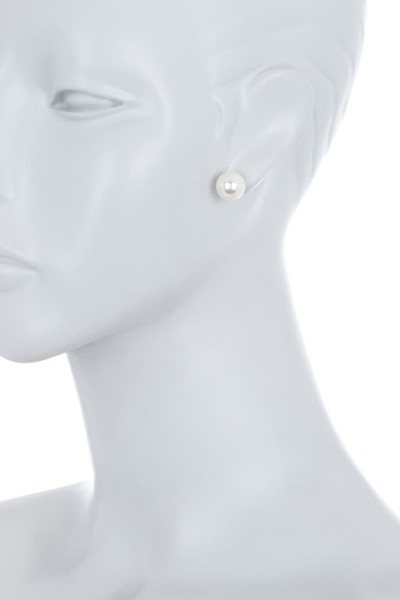 12mm Sterling Silver Faux Pearl Stud Earrings, Alternate, color, WHITE/SILVER