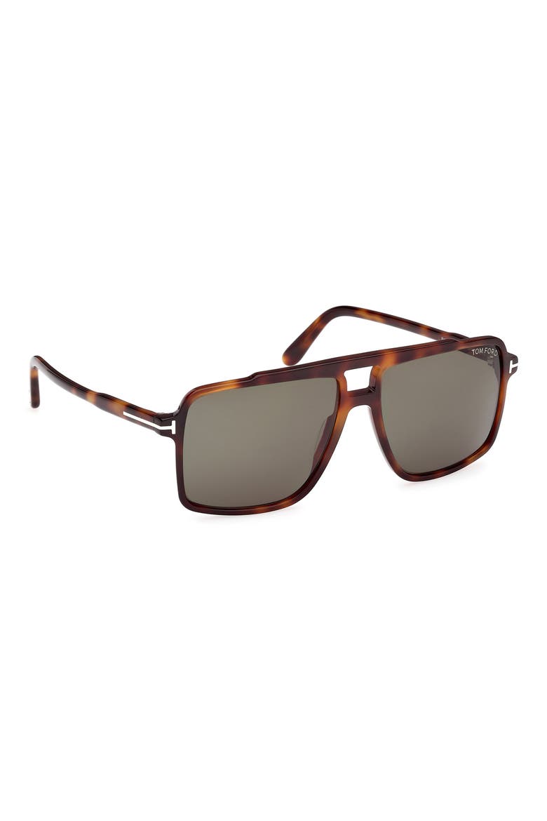 Kemp 59mm Navigator Sunglasses, Alternate, color, HAVANA / T LOGO / GREEN LENSES