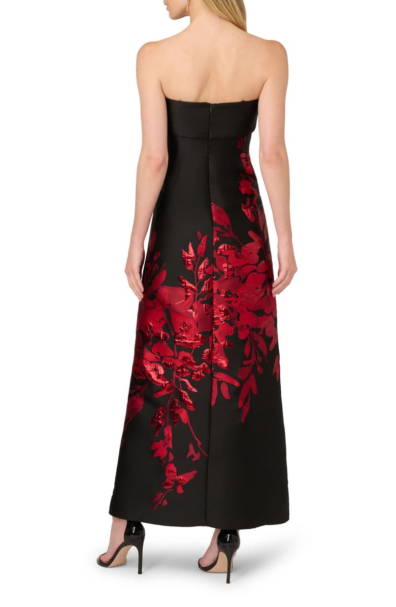 Aidan Mattox Metallic Floral Jacquard Strapless Gown, Alternate, color, Black/ Red