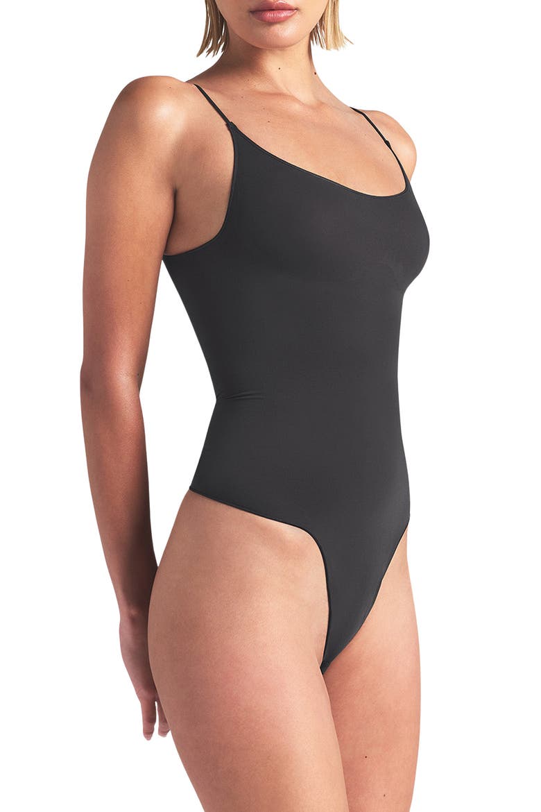 Sheer Seamless Thong Bodysuit, Alternate, color, ONYX