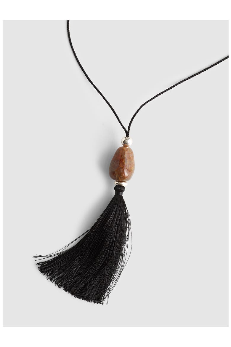 Semiprecious Stone Tassel Long Necklace, Alternate, color, TRUE BLACK