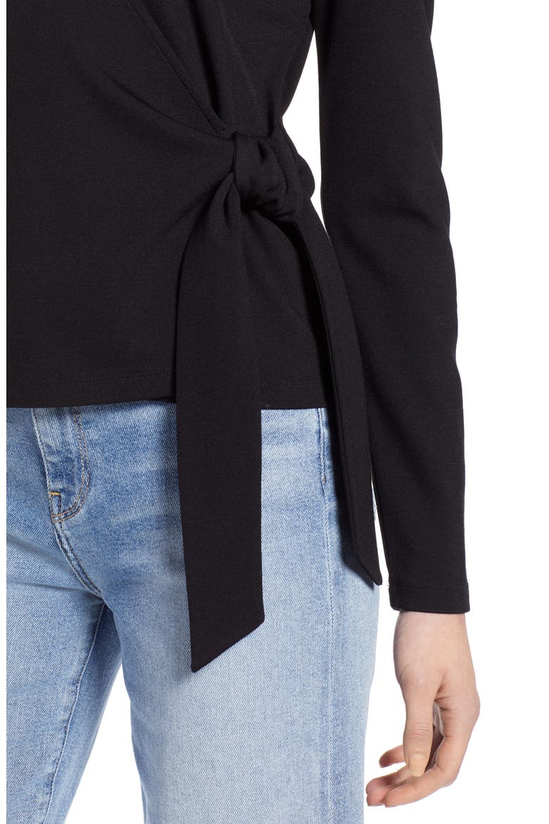 Ballet Wrap Ponte Knit Top, Alternate, color, BLACK