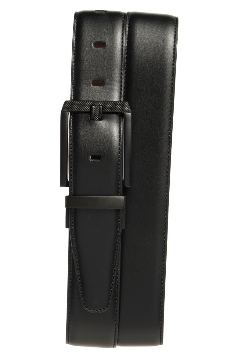 Feather Edge Leather belt, Main, color, BLACK