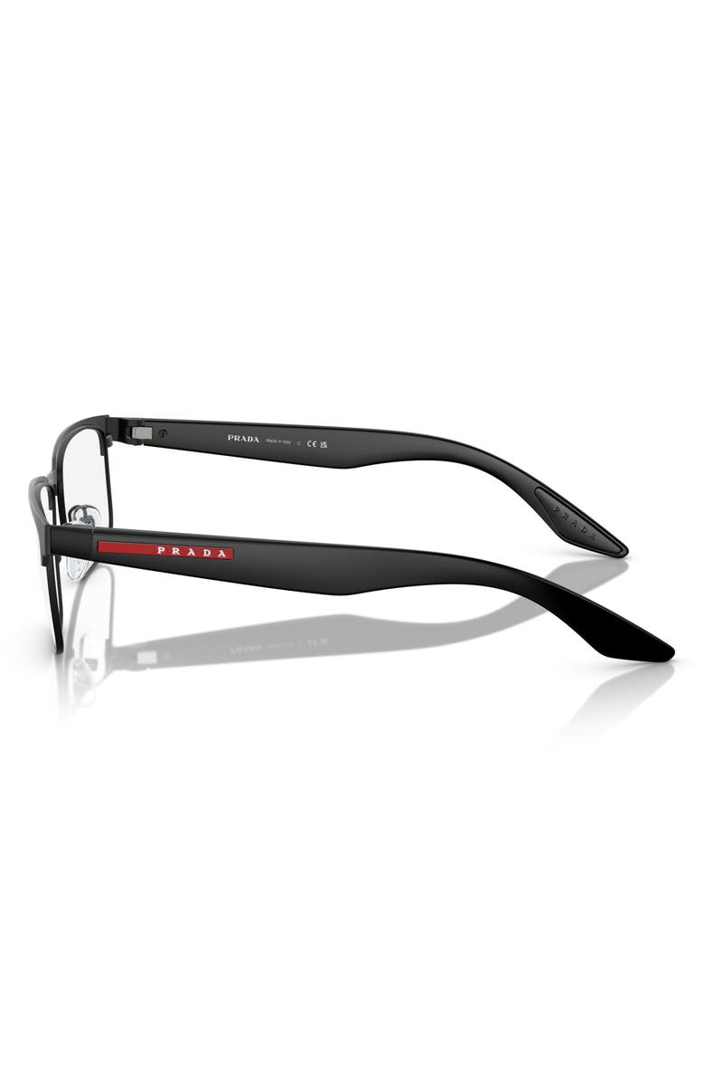 Prada Linea Rossa 56mm Rectangular Optical Glasses, Alternate, color, Rubber Black