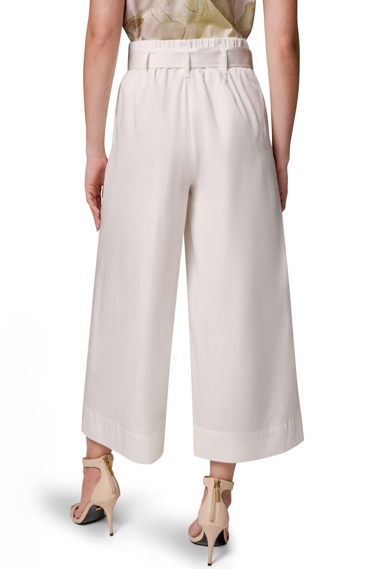 Pleated Wide Leg Crop Stretch Cotton Pants, Alternate, color, CREAM