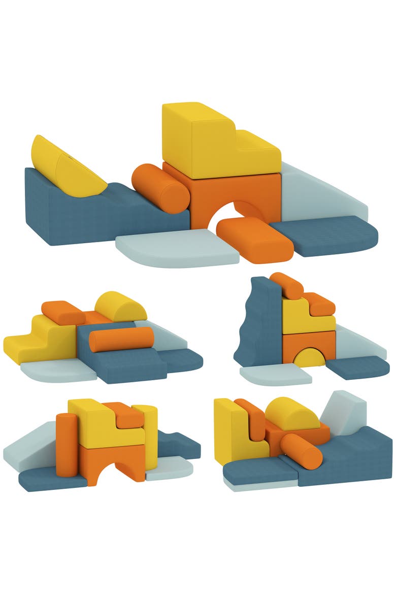 Climbing Toys, 9-Piece Indoor Soft Foam Climbing Blocks Set with Removable Cover, Foam Play Equipment for Climbing, Motor Skills, Multicolored, Main, color, Multi-colored