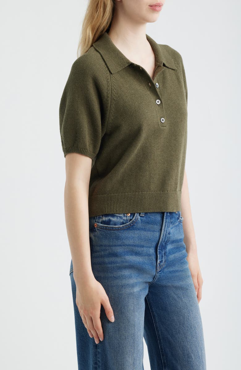 PAIGE Birch Puff Sleeve Organic Cotton Blend Polo Sweater, Alternate, color,
