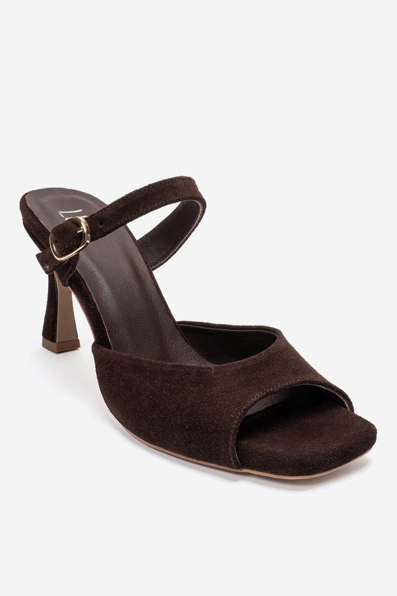 Urael Leather Stiletto Strap Sandal, Alternate, color, Brown Suede