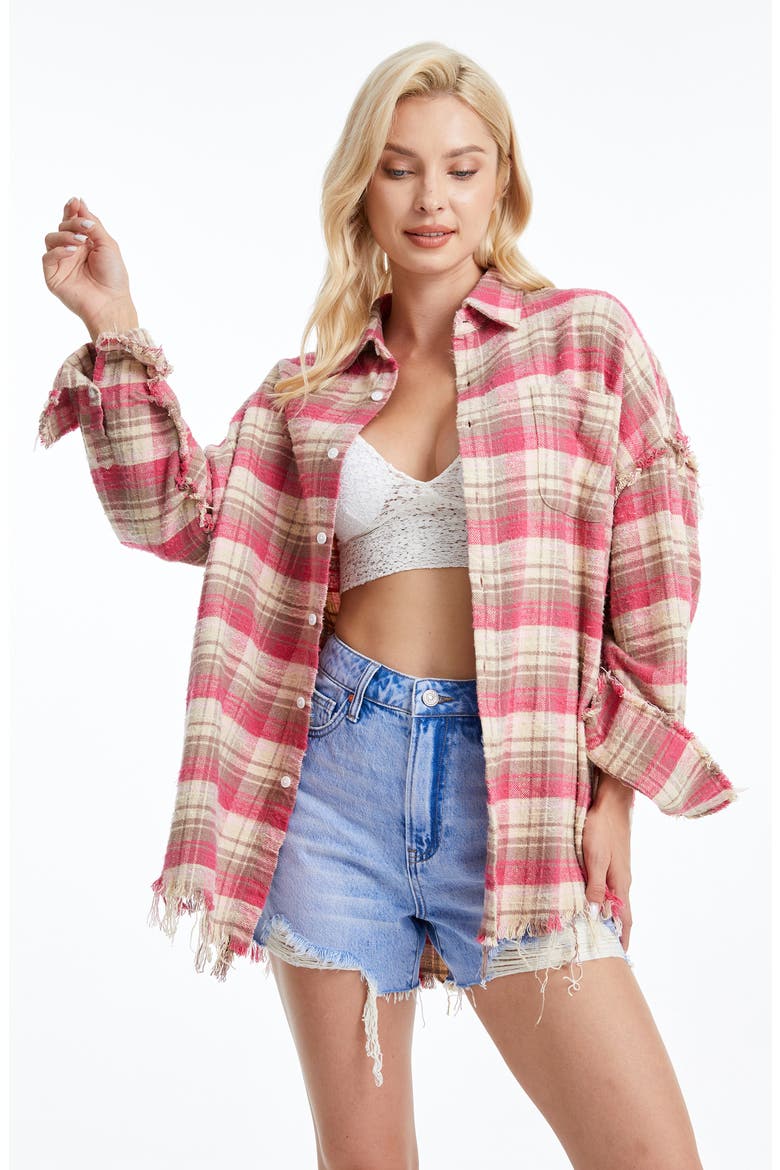 Plaid Cotton Shirt Jacket, Alternate, color, PINK/KHAKI PLAID