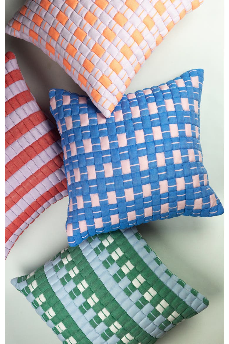Quilted Sujani Checkered Throw Pillow, Alternate, color, Blue