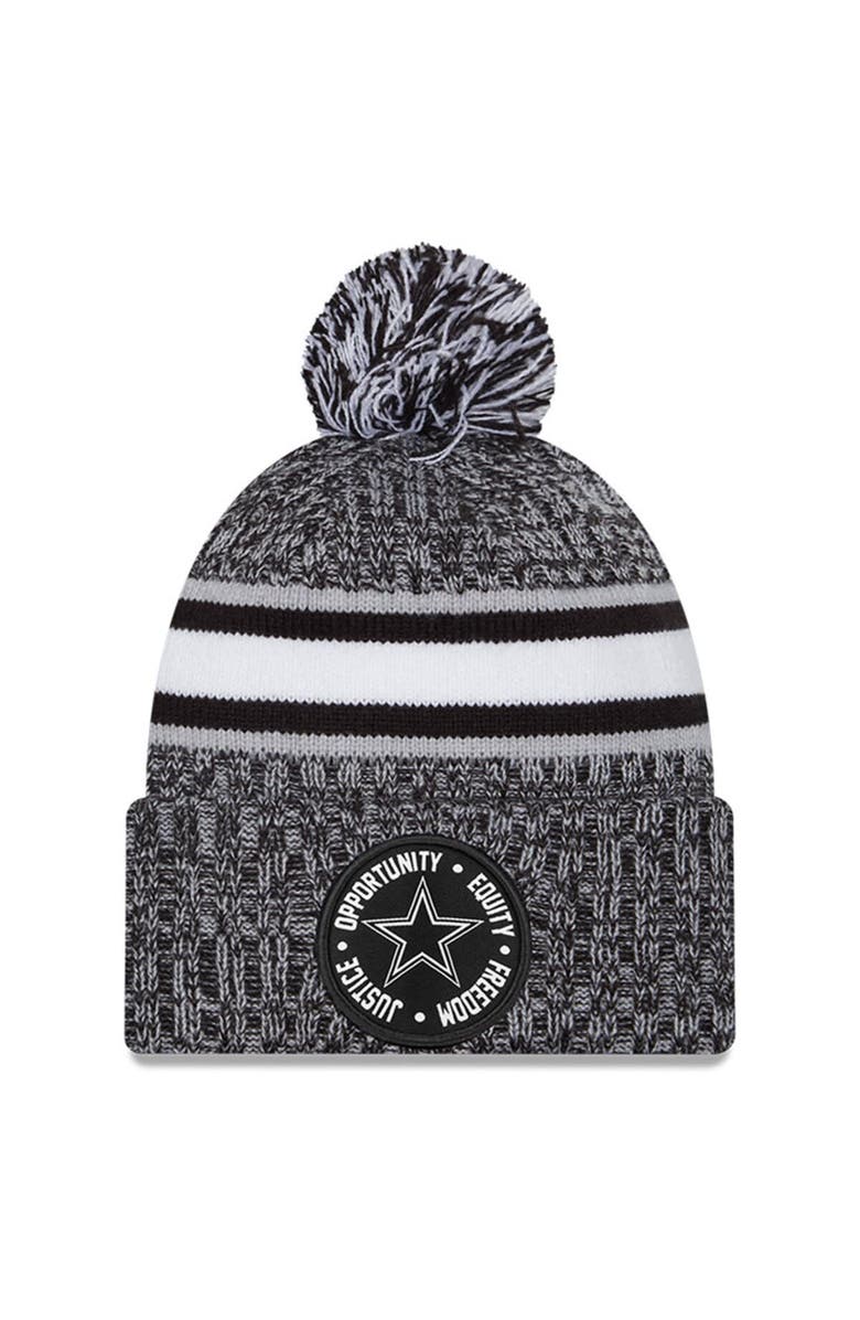 New Era Men's New Era Heather Black Dallas Cowboys 2023 Inspire Change Cuffed Knit Hat With Pom, Main, color,