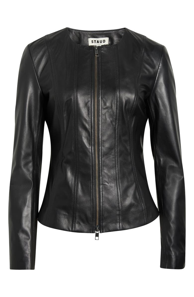 STAUD Wells Leather Jacket, Main, color, Black