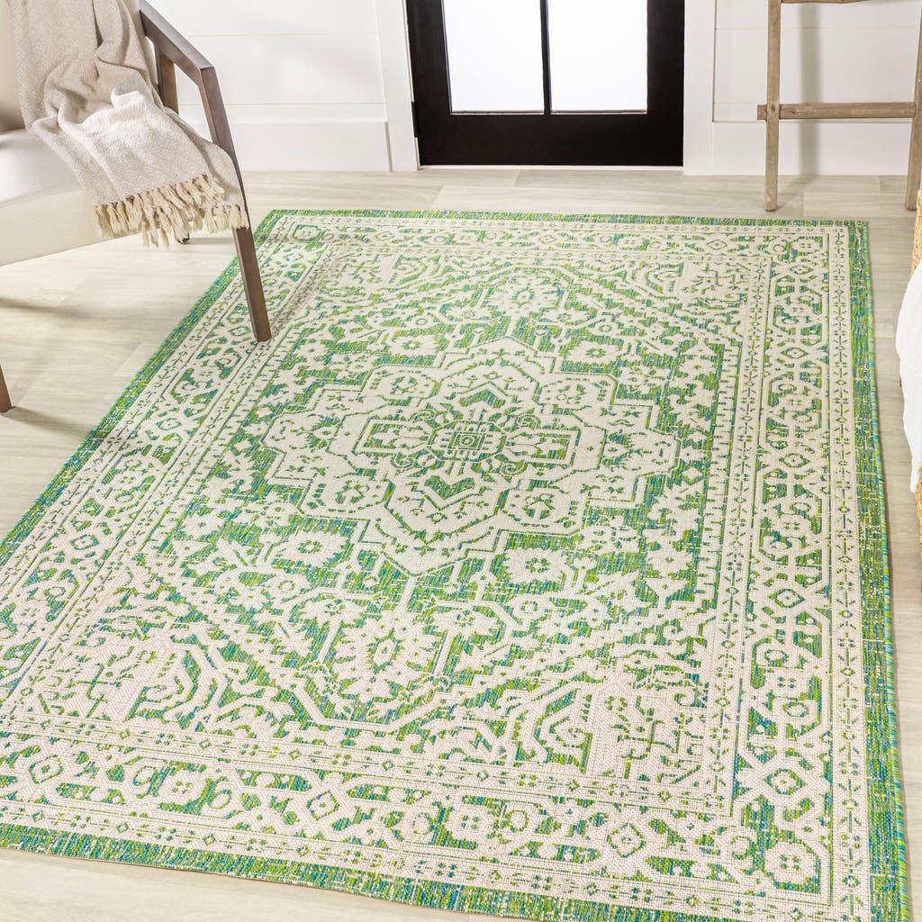 Jonathan Y Sinjuri Medallion Textured Weave Indoor/outdoor Area Rug In Cream/green