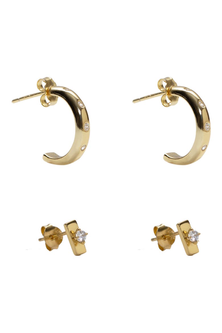 Cubic Zirconia Stud & Hoop Earrings Set, Main, color, GOLD