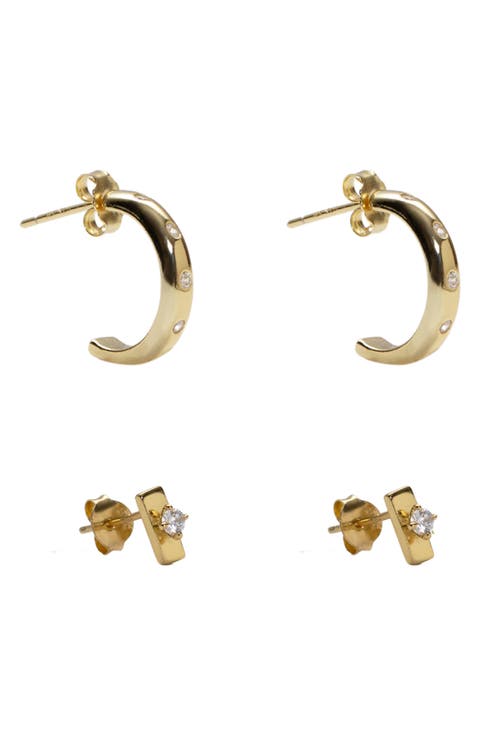 Cubic Zirconia Stud & Hoop Earrings Set
