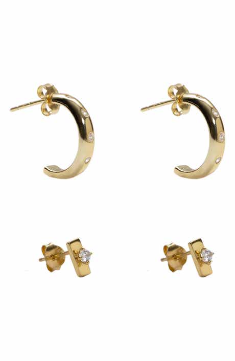 ARGENTO VIVO Cubic Zirconia Stud & Hoop Earrings Set
