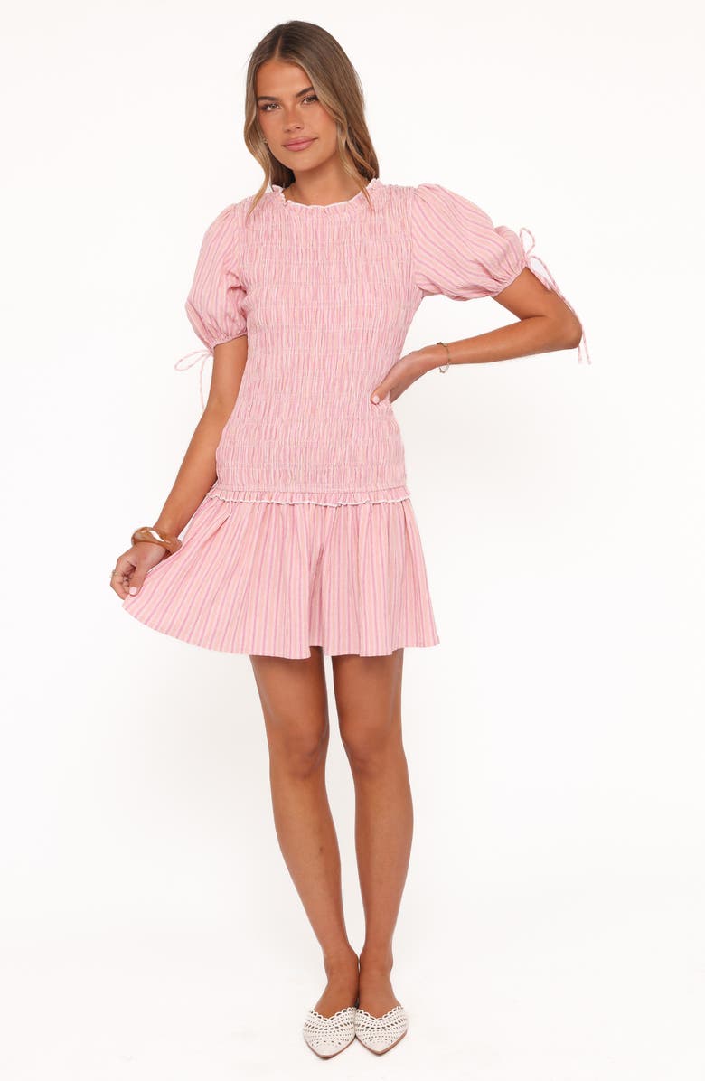 Petal & Pup Kaelyn Smocked Bodice Drop Waist Cotton Minidress, Alternate, color, Pink Stripe