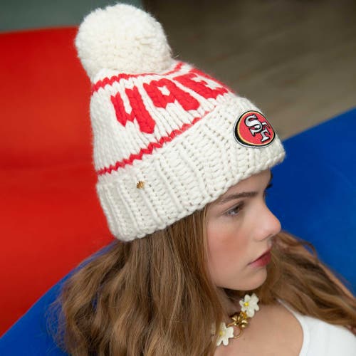 Lele Sadoughi White 49ers Nfl Beanie With Yarn Pom Pom In White
