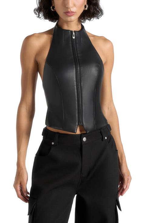 Claudette Leather Halterneck Backless Top