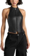 Manière De Voir Claudette Leather Halterneck Backless Top