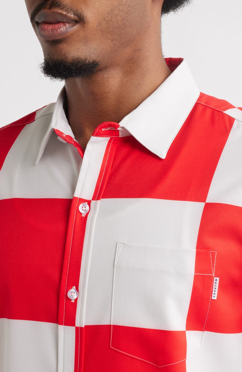 MAVRANS Victory Lap Check Short Sleeve Performance Button-Up Shirt, Alternate, color, Red/White