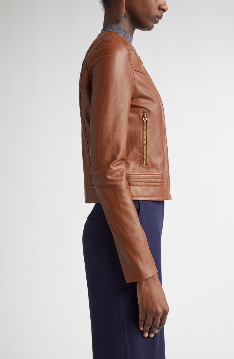ST. JOHN Soft Leather Jacket, Alternate, color, Cognac