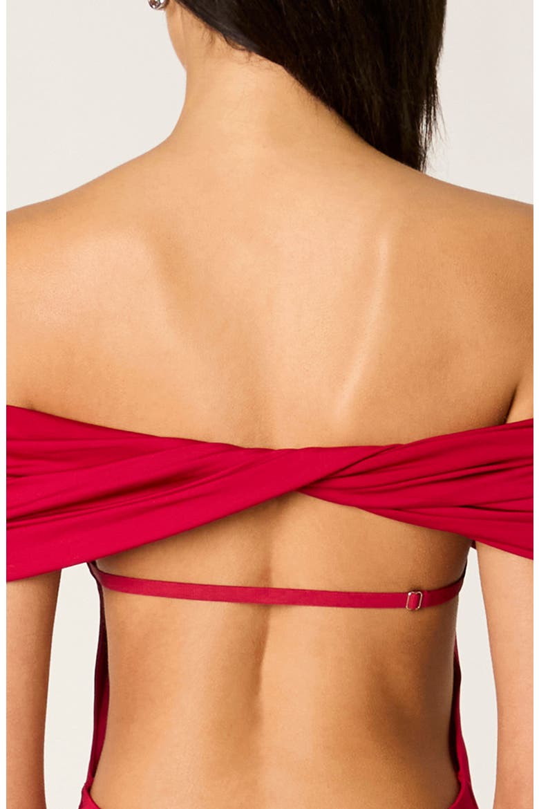 Evangeline Off the Shoulder Open Back Maxi Dress, Alternate, color, CRIMSON