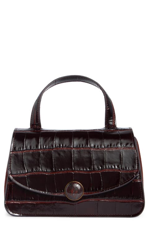 Flora Mini Croc Embossed Leather Top Handle Bag