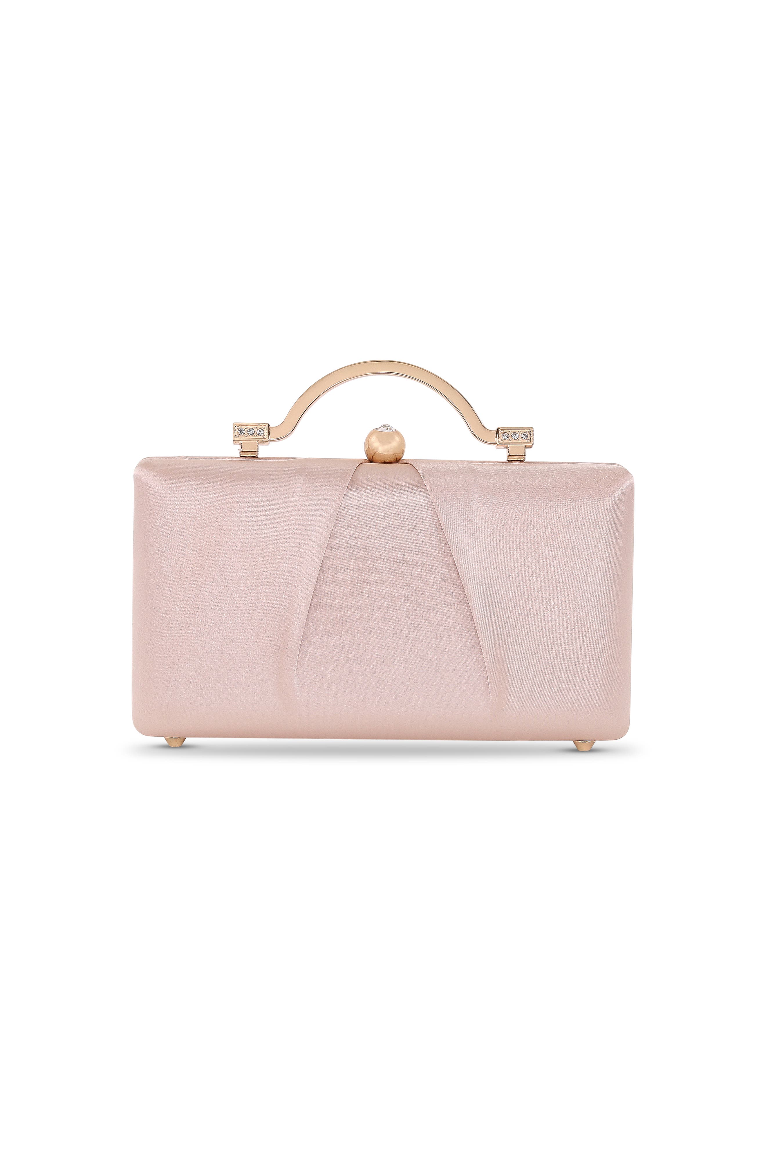 Jewel Badgley Mischka Emma Satin Minaudiere with Outer Pocket, Main, color, Champagne