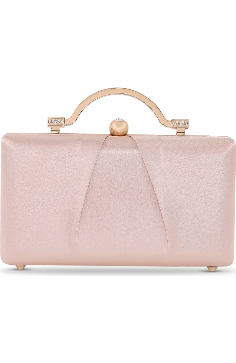 Jewel Badgley Mischka Emma Satin Minaudiere with Outer Pocket, Main, color, Champagne