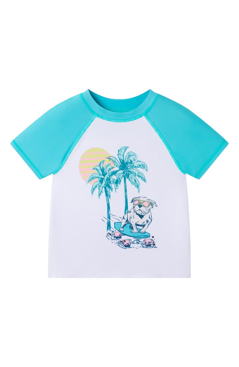 Andy & Evan Kids' Skater Dog T-Shirt & Swim Shorts Set, Alternate, color, Aqua Skater