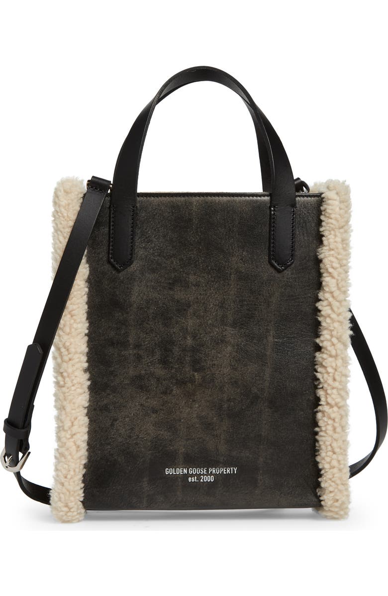 Golden Goose Mini California North/South Leather & Genuine Shearling Tote, Main, color,